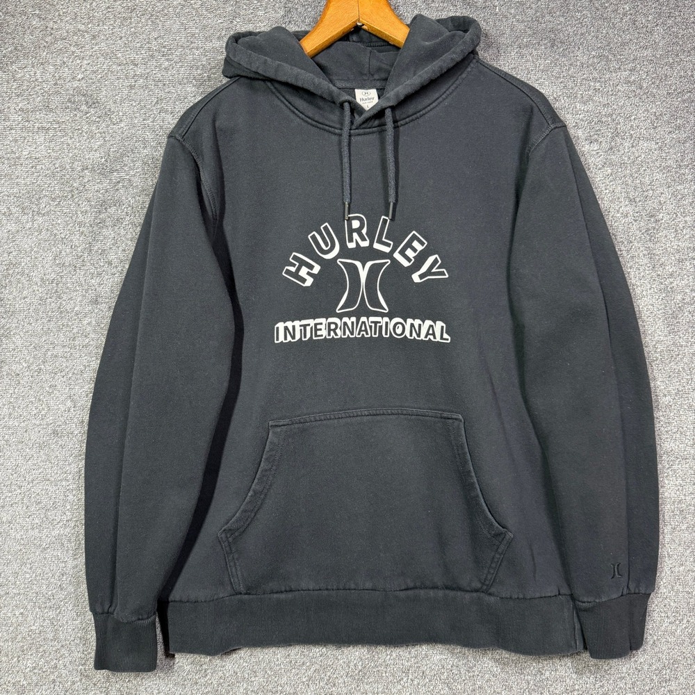 Hurley Hoodie Mens L Black Pullover Sweatshirt Logo International